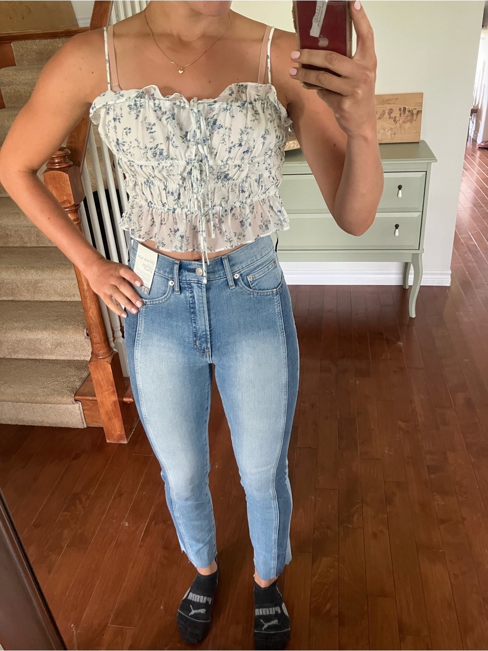 Dynamite blue floral crop top